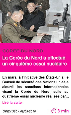 Societe la coree du nord a effectue un cinquieme essai nucleaire