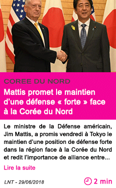 Societe mattis promet le maintien d une defense forte face a la coree du nord