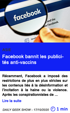 Technologie facebook bannit les publicite s anti vaccins